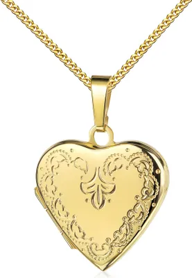 Produktbild von Anhänger Herz Medaillon Gold 585 Amulett zum Öffnen für 2 Bilder Fotomedaillon  + Kette 45 cm