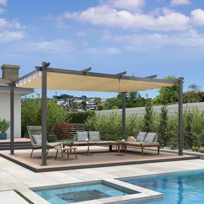 Produktbild von PURPLE LEAF Aluminium Pergola 3.65 x 4.85 m Wasserdicht Stabil Winterfest, Garten Pavillon mit Sonnenschutz uberdachung, UV-Schutz, Beige