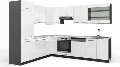 Image de Cuisine en angle Vicco Fame-Line Blanc brillant/Anthracite 287x60cm , PT Marbre, Model 42570