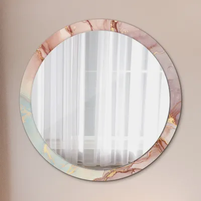 Produktbild von Ø100cm Spiegel - Glasrahmen mit Aufdruck - Wandspiegel Schlafzimmer - Abstrakt flüssig