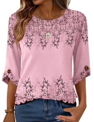 Productafbeelding van Elegante Dames Blouse met 3/4 Mouwen en Ronde Hals
