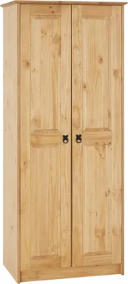 Produktbild von Kleiderschrank BARRIO Wäscheschrank Drehtürenschrank im Mexiko-Stil, Kiefer massiv in natur, 2 Türen