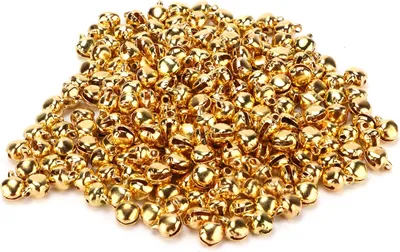 Image de 300 pcs Mini-clochettes A faire soi-même, Petites cloches en fer avec trou pour bricolage, bijoux, festival, anniversaire, décoration, (OR)