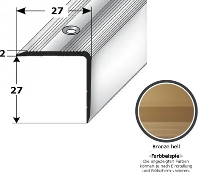Produktbild von Treppenkante "Orvieto" / Treppenkantenprofil / Winkelprofil (Größe 27 mm x 27 mm) aus Aluminium eloxiert, gebohrt, von Auer Metall-bronze hell-1000
