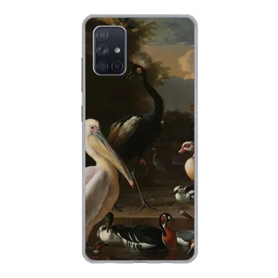 Produktbild von MuchoWow® Handyhülle Schutzhülle Hülle für Samsung Galaxy A71 Ein Pelikan und andere Vögel in der Nähe eines Wasserbeckens - Gemälde von Melchior d'Hondecoeter Silikon Softcase Handy Hülle - Kartenbesitzer