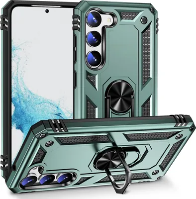 Produktbild von Schutzhülle für Samsung Galaxy S23, Dual Layer Robust Militäre Fallschutz Hülle mit Ringhalterung Ständer Grün