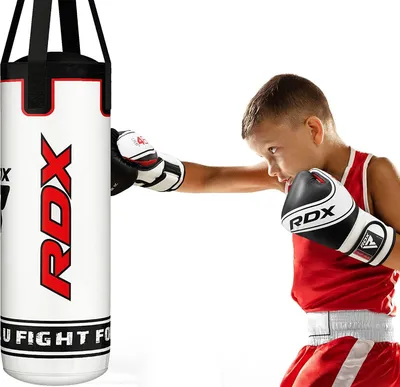 Produktbild von RDX Kinder Boxsack mit Boxhandschuhen, 2FT ungefüllt hängend Set, Maya Leder, MMA Muay Thai Punching Kickboxing Karate Training Grappling Workout, Jugend Kinder, Geschenk Jungen Mädchen, Taekwondo