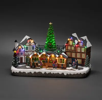 Produktbild von Konstsmide LED Szenerie Weihnachtsmarkt, mit Musik, 28 Dioden, 4,5V Innentrafo/batteriebetrieben, schwarzes Kabel - 4236-000