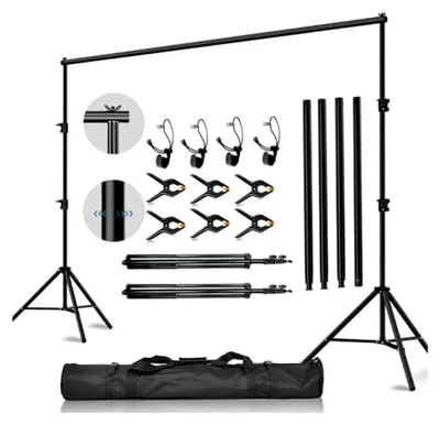 Produktbild von Hintergrundständer für Fotografie, 2,8x3m verstellbar mit Klemmen und Tragetasche