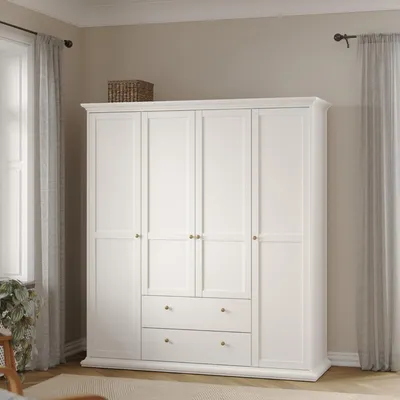 Zdjęcie produktu dla Tvilum 753694949, Biały, Szafa, 9 pół., 4 drzw., Biały, Płyta HDF
