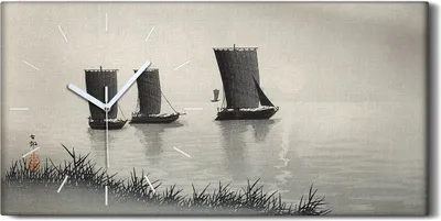 Produktbild von Wandkunst Leinwand Bild Uhr 60x30 Gemälde Asiatische See Schiffe Wasser Himmel - weiße Hände