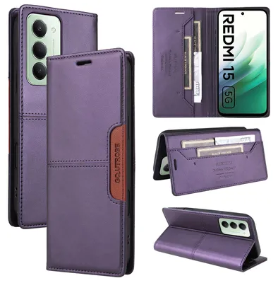 Produktbild von Handyhülle für Xiaomi Redmi 15 5G/4G Hülle, Leder Flip Wallet Kartenfach Stand Schutzhülle Lila