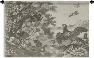 Produktbild von MuchoWow® Wandteppich Wandbehang Wasservögel und ein Hund - Gemälde von Melchior d'Hondecoeter 120x80 cm Tapisserie Dekoration Wandtuch - Wanddekorationen - Wandtücher