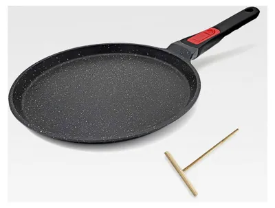 Produktbild von Crêpe-Pfanne 25 cm mit abnehmbarem Griff - Pfanne für Palatschinken mit Teigverteiler - Antihaftbeschichtung - Induktionsgeeignet - Schwarz