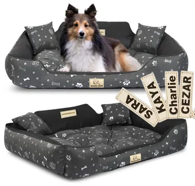 Obrázok produktu pre Pelech pre psa KINGDOG 100x75 cm personalizovaný vodeodolný strieborný kosti