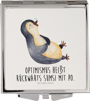 Produktbild von Mr. & Mrs. Panda Schminkspiegel Pinguin Lachen - Weiß - Geschenk, Lol, Handspiegel, Haha, Kosmetikspiegel, Kleiner Spiegel, Optimismus, Klappbarer, Fröhlich, klein