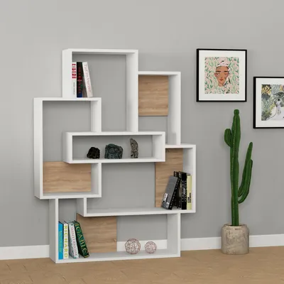 Zdjęcie produktu dla Skye Decor, Barce - White, dąb, regał na książki, biały, 101 x 132 x 22 cm