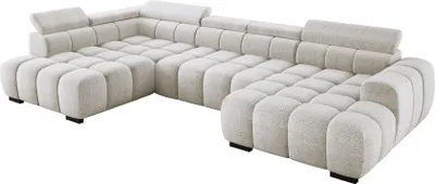 Zdjęcie produktu dla DomoHome Nowoczesny duży narożnik w kształcie litery U z tkaniny EDEN Biały Lewa strona 393×205×97 cm - Regulowane zagłówki, Opcja spania, Minimalistyczny kubistyczny design