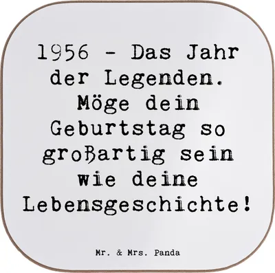 Produktbild von Mr. & Mrs. Panda Holzuntersetzer Spruch 1956 Geburtstag - Weiß - Geschenk, Coaster, Teeuntersetzer, Feier, Erinnerung, gläseruntersetzer, Geboren am, Geburtstagsgeschenk