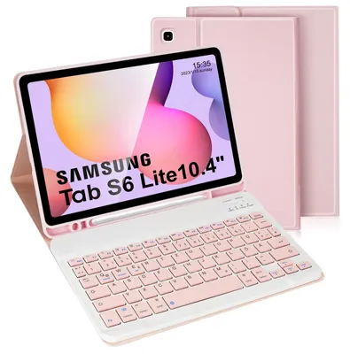 Obrázok produktu pre Puzdro pre Galaxy s klávesnicou, bezdrôtová klávesnica, puzdro pre modely 2024, 2022, 2020, Bluetooth klávesnica, nemecké rozloženie QWERTZ, model Tab S6 Lite, ružová farba