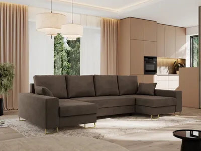 Produktbild von MKS MEBLE Ecksofa U mit Schlaffunktion und Bettkasten, Wohnlandschaft U-form - DORIAN U - Braun Velvet