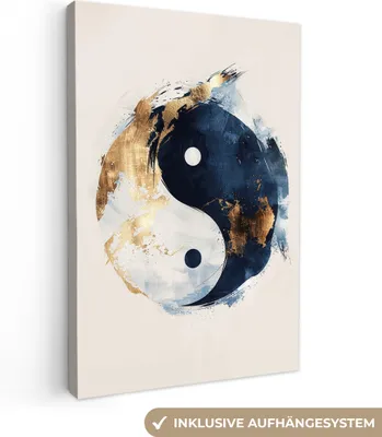 Obrázek produktu pro OneMillionCanvasses® - Plátno Obrazy - Jin Jang - abstraktní - černá - bílá - zlatá, nástěnné umění, nástěnné dekorace Obývací pokoj, 80x120cm