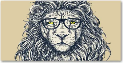 Produktbild von Tulup® Glas-Bild - 100x50 -Wandkunst - Wandbild hinter gehärtetem Sicherheitsglas  - Tiere - Löwe Hipster - Beige