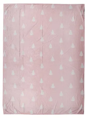 Produktbild von Clayre & Eef Tagesdecke 130x170 cm Rosa Weiß Polyester Weihnachtsbäume
