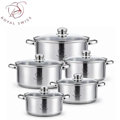 Produktbild von Kochtopfset 10-teilig – Edelstahl – Induktion – Glasdeckel – Für alle Herdarten – Verschiedene Größen – Spülmaschinengeeignet – Royal Swiss
