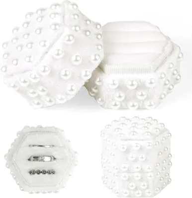 Produktbild von Schmuckkästchen Elegant – Ringetui – Sechseckig – Ringhalter für Verlobungsringe – Hochzeit – Samt – 3 Fächer – Ringkästchen