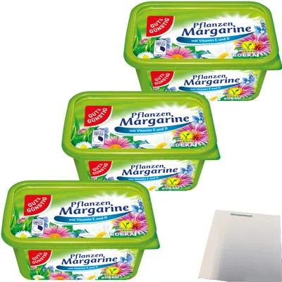 Produktbild von Gut & Günstig Pflanzenmargarine mit Vitamin E und D vegan 3er Pack (3x500g Packung) + usy Block