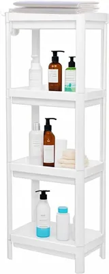 Produktbild von Badezimmerregal, freistehendes Standregal 4 Ablagen, Kunststoff, weiß, für Badezimmer