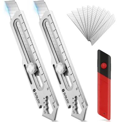 Immagine prodotto di Set di 2 coltelli da taglio professionali in acciaio inossidabile, con 10 lame intercambiabili SK5 da 18 mm, strumento multifunzione, colore argento