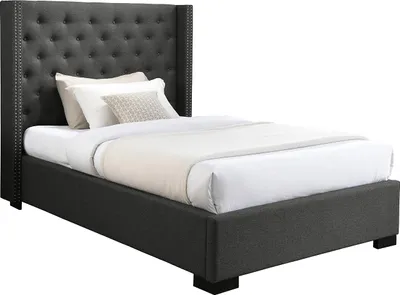 Produktbild von Bett 120 x 200 cm mit gestepptem Kopfteil - Stoff - Grau - MASSIMO