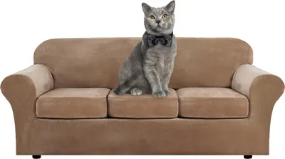 Produktbild von 4 Stück Stretch Samt Sofabezug Möbel Protector Form Fit Dicker Samt Sofabezug für 3 Kissen Couch(3 Sitzer,Kamel)