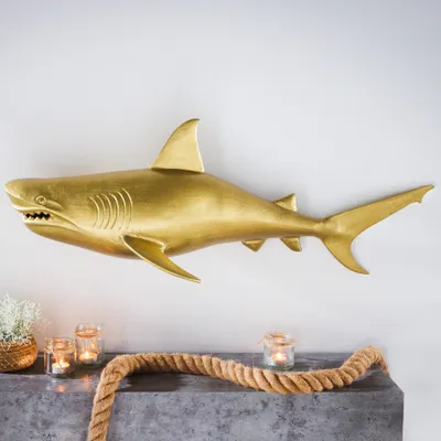 Produktbild von riess-ambiente Maritime Wanddekoration HAI 105cm gold links Metall handmade Haifisch Design Skulptur Wanddeko Wandbild