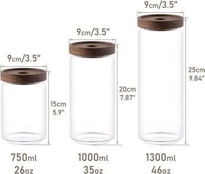 Image de Récipient alimentaire en verre - hermétique - avec couvercle en bois - pièce unique - transparent - verre