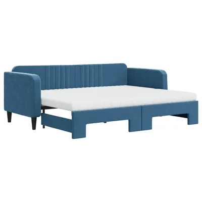 Zdjęcie produktu dla vidaXL Rozkładana leżanka z materacem niebieska 80x200 cm aksamitna