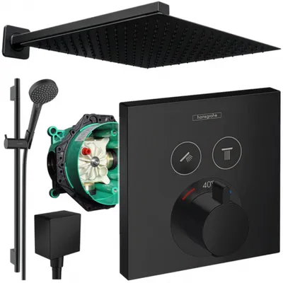 Produktbild von Hansgrohe und Jowi Unterputz Duschsystem ShowerSelect Thermostat, Schwarz, Duscharmatur mit Kopfbrause, 650mm Brausestange
