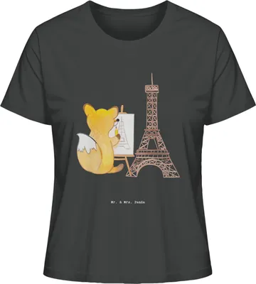 Produktbild von Mr. & Mrs. Panda Damen Kurzarmshirt Fuchs Urban sketching Größe S - Anthrazit - Geschenk, Basic T-Shirt, Oberteil, Künstler, Zeichenschule, Baumwoll, Malen, Zeichnen