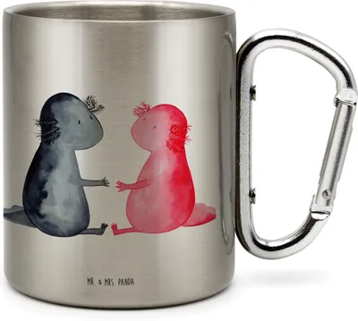 Produktbild von Mr. & Mrs. Panda Teetasse Axolotl Liebe - Transparent - Geschenk, Lurch, Trinkbecher Edelstahl, Teebecher, Isolierbecher, Edelstahlbecher, Thermobecher, Valentinstag