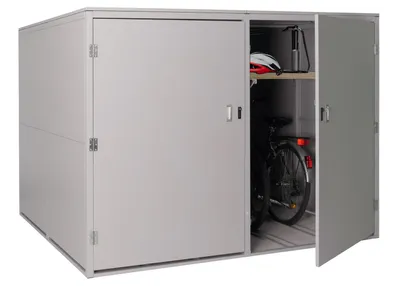 Produktbild von 4er-Fahrradgarage MCW-L56c, Gerätehaus Fahrradbox mit Ablage, abschließbar Metall 160x222x208cm  hellgrau