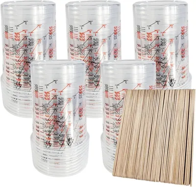 Obrázok produktu pre Odmerné poháre, 600 ml, priehľadné, 50 kusov, s 50 drevenými miešadlami, vhodné na kreatívne projekty