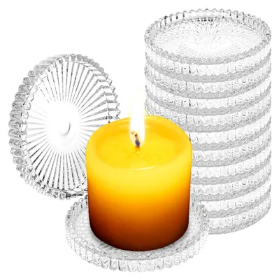 Produktbild von 12 Stück Kerzenteller aus Glas - Runde Kerzenuntersetzer - Klare Kerzenständer - Stabkerzenhalter für Stumpenkerzen und Teelichter, Tischdekoration