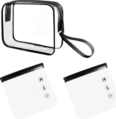 Produktbild von Toilettentas Transparent 3-teiliges Set Reise-Kosmetiktasche Wasserdichte Reisetasche Waschtasche für Männer und Frauen Schwarz 1 Groß und 2 Klein Schwarz, Schwarz
