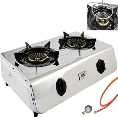 Produktbild von NJ-60SD Edelstahl Gaskocher 2 flammig Campingkocher 7,7KW mit Zündsicherung Propan Kocher-ohne Gaskartuschen