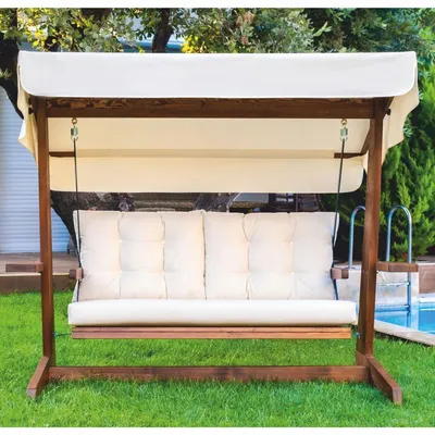Produktbild von Casa Padrino Luxus Hollywood Schaukel Beige / Braun 220 cm - Garten Schaukel