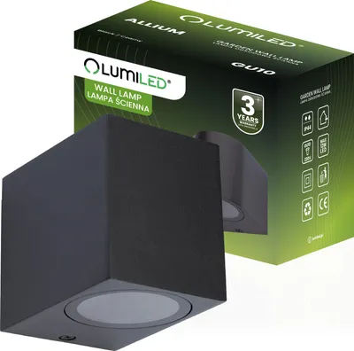 Productafbeelding van Buitenwandlamp, gevelverlichting, buitenlamp, GU10, aluminium, zwart, vierkant, LUMILED