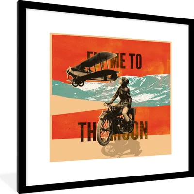 Produktbild von MuchoWow® MuchoWow® Gerahmtes Poster Mancave - Motor - Flugzeug - Vintage 40x40 cm - Poster mit zchwarzem Bilderrahmen - Poster - Plakat im Rahmen