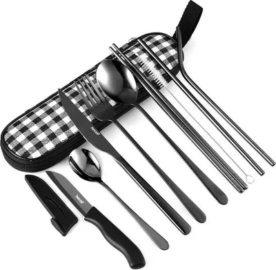 Produktbild von Edelstahl-Reisebesteck 10-teilig, schwarz, spülmaschinenfest